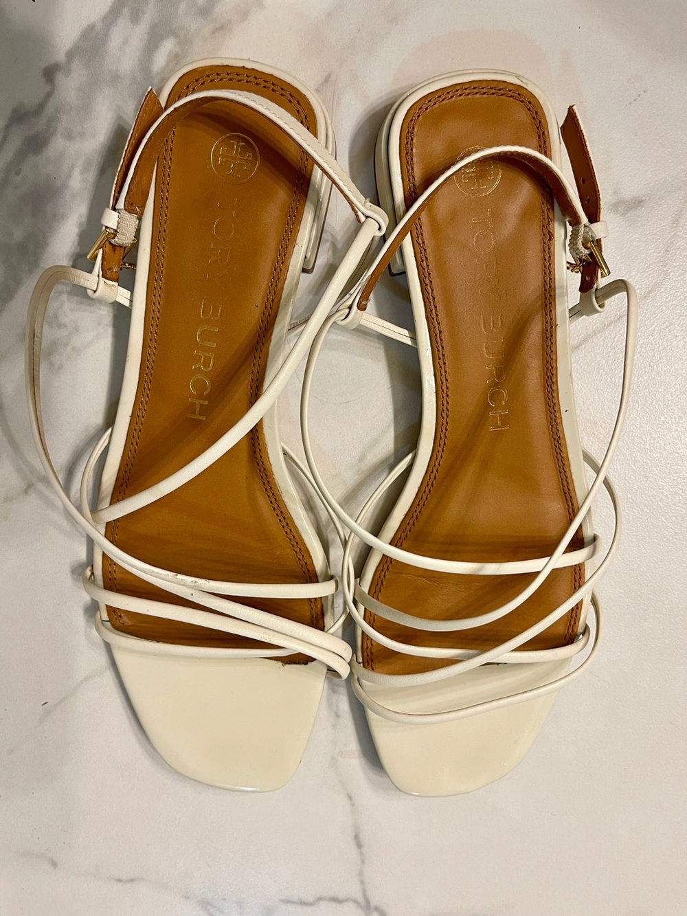 Tory Burch Cream White Strappy Slingback Sandals